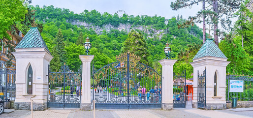 Canvas Print - The Borjomi Mineral Water Park entrance, Georgia.