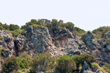 Close-up View Of A Section Of A Jaggy Mountain Crest. Rock, Mountaineering.
