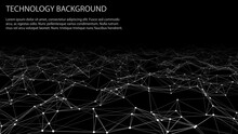 Abstract Digital Background Of Points And Lines. Glowing Black Plexus. Big Data. Network Or Connection. Abstract Technology Science Background. 3d Vector Illustration.