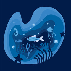 fishes animals seahorse and corals vector design