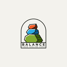 Balancing Stone Flat Line Art Logo Badge Template Vector Illustration Design. Simple Classic Spa, Yoga, Wellness Logo Concept