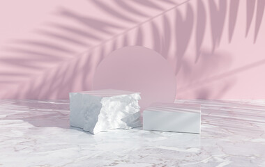 Aufkleber - 3d rendered studio with geometric shapes, podium on the floor. Platforms,  showcase, rock pedestal for product presentation, mock up background. Minimal design. Branding banner for cosmetics product