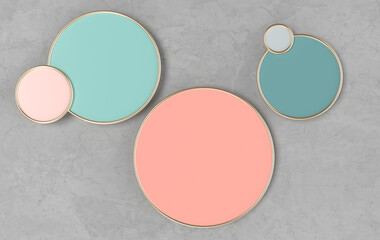 Aufkleber - 3d rendered geometric shapes, round podium . Platforms for product presentation, mock up background. Abstract composition in minimal design, pastel and gold colors