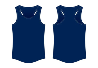 Wall Mural - Blank Navy Blue Tank Top Template On White Background. Front and Back View, Vector File.