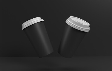 flying coffee cups mockup. 3d cup mockup