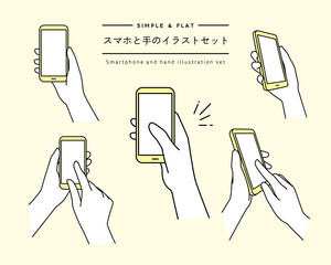 Fototapete - スマホと手のイラストセット　持つ　スマートフォン　タッチ　タップ　スワイプ　触る　シンプル