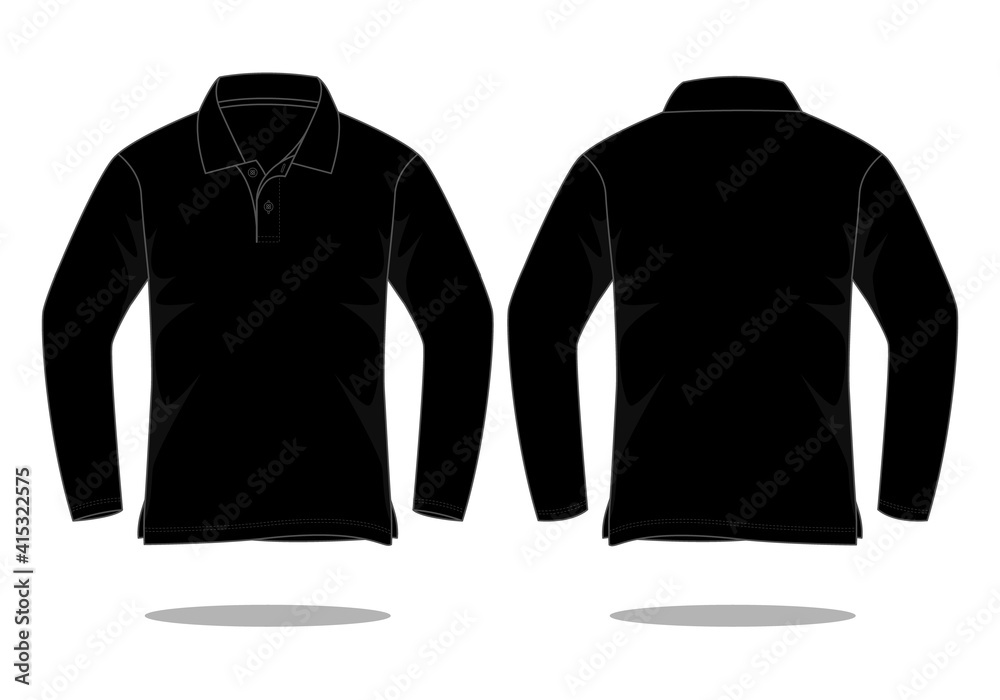 Blank Black Long Sleeve Polo Shirt Template on White Background. Front ...