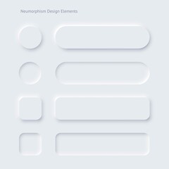 Poster - Editable neumorphic buttons set. Sliders for websites, mobile menu, navigation and apps. Simple elegant Neumorphism trendy design elements UI components isolated on light background.