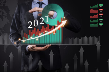 Plan business positive growth in year 2021 concept. Businessman plan and increase of positive indicators in his business, Growing up business concepts.