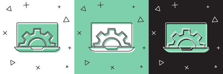 Set Software, web development, programming concept icon isolated on white and green, black background. Programming language and program code on screen laptop. Vector.