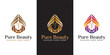 pure beauty oil and wellness center logo, woman hair salon, spa, female beauty symbol with other color versions