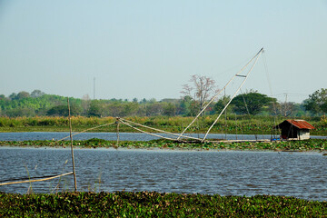 Wall Mural - Thailand, Udon Thani, fishing net on the lake at Kumphawapi