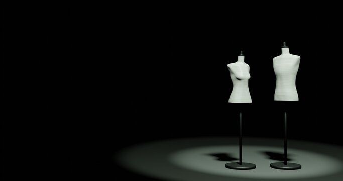 黒い背景に男女2体のトルソーマネキン・3DCG・背景・コピースペース