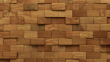 Wood Block Wall Background. Mosaic Wallpaper With Light And Dark Timber Rectangle Tile Pattern. 3D Render 