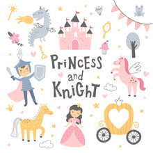 Cute Vector Princess Set On White Background