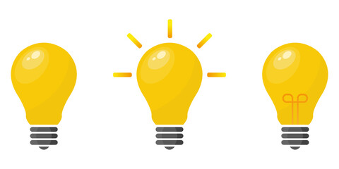 Poster - Light bulbs icons set. Vector set of beautiful light bulbs. Set of light bulbs in a flat style for web design. Light bulbs are full of ideas and creative thinking. Vector illustration.