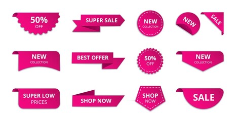 Ribbon sale banner. Special offer sale badge design, modern discount advertising template. Vector set