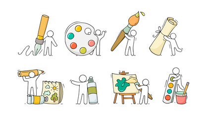 Poster - Art set with working little people.