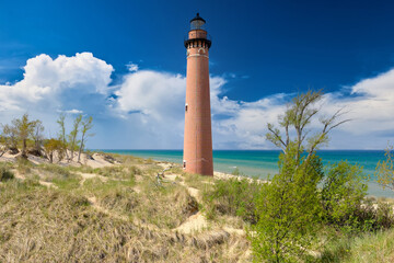 Sticker - Little Sable Point Lighthouse in dunes, built in 1867