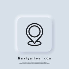 Poster - Location pin, store point. Local marketing e-commerce campaign strategy. GPS location. Map pin icon. Vector EPS 10. UI icon. Neumorphic UI UX white user interface web button. Neumorphism