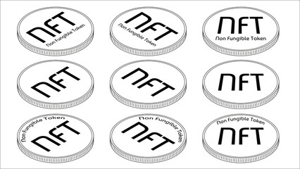 Wall Mural - set of isometric outline coins nft non fungible tokens isolated on white. pay for unique collectible