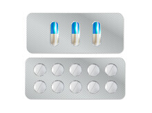 Pills In Blister Pack. Realistic Pill Blisters Set.