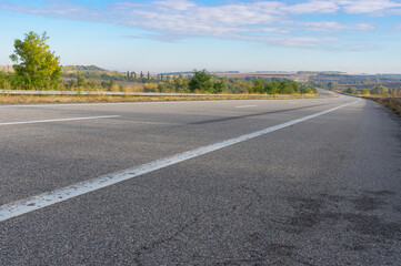 Morning landscape with high-way near Novomoskovsk city in central Ukraine