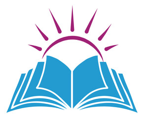 Bright sun in an open book for logo design