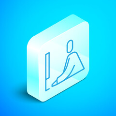 Aufkleber - Isometric line Student working at laptop icon isolated on blue background. Workplace concept. Silver square button. Vector Illustration.