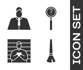 Sticker - Set Paint brush, Lawyer, attorney, jurist, Suspect criminal and Magnifying glass with search icon. Vector.