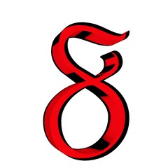 Poster - 3d number 8 red on a white background. Rendering an image.