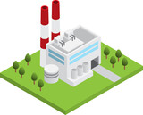 Fototapeta  - Simple isometric power plant station isolated, white background