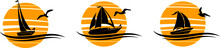Sailboat Wave Sun Icon Vector