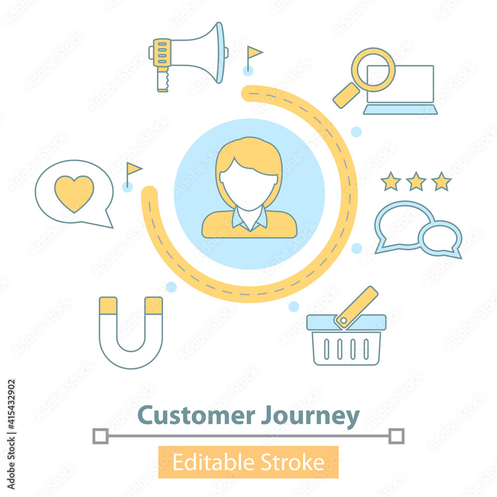 Customer Move Icon Vector Icon of Customer Journey Map, User Buying Process, Store ...