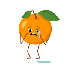 Cute orange character with crying and tears