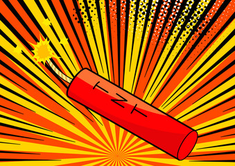 Wall Mural - Pop art bomb on comic pop art retro style background. Terrorism is a danger of destruction. Wallpaper cartoon dynamite at background with dots halftone and sunburst