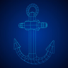 Nautical Sea Anchor For Vessel Ship. Wireframe Low Poly Mesh Vector Illustration