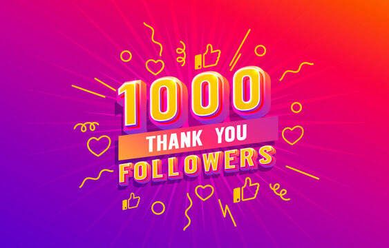 Thank you 1000 followers, peoples online social group, happy banner celebrate, Vector