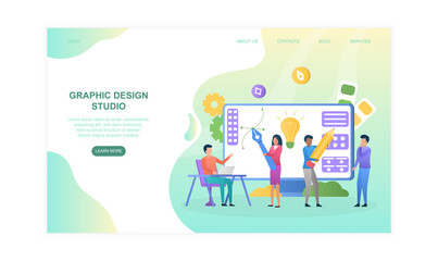 Aufkleber - male and female characters are working in graphic design studio. creative designers team working tog
