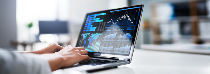 Poster - Businesswoman Analyzing Graph On Laptop