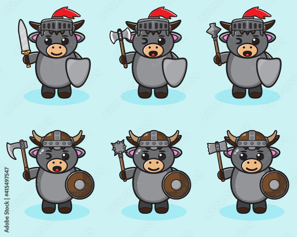 Vector illustration of cute Buffalo Knight cartoon. Cute Buffalo ...