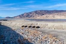 Drainage Pipes Run Under A Service Road At Owens Lake Dust Mitigation Project, California, USA