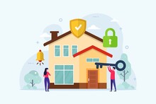 Home And House Secure Protection With Lock Security Safety System Design Concept Vector Illustration