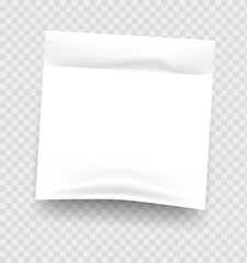 Poster - Sticky notes. Realistic white notepad sheet, square empty list reminder with glue, stickable edge paper, office stationery, memo blank vector isolated sticker on transparent background with shadow