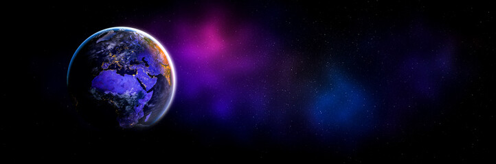 Wall Mural - planet earth globe view from space showing realistic earth surface and world map as in outer space p