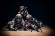 © andy_gin - Group of soldiers in military uniform are shooting. Heavy machine gun, grenade launcher. SWAT concept.