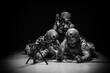 © andy_gin - Group of soldiers in military uniform are shooting. Heavy machine gun, grenade launcher. SWAT concept.
