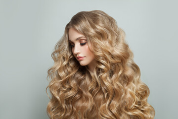 Wall Mural - blonde woman with long healthy hair, haircare concept