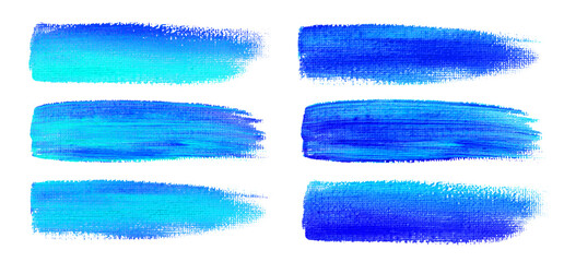 Wall Mural - blue watercolor brush strokes. canvas texture. paint brush. acrylic smear set. vector illustration