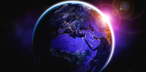 Wall Mural - Planet earth globe view from space showing realistic earth surface and world map as in outer space point of view . Elements of this image furnished by NASA planet earth from space photos.